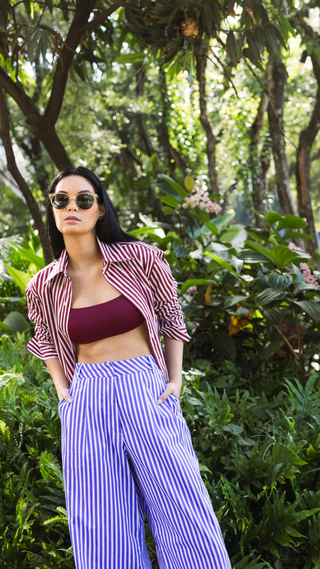 CALÇA VERÔNICA LISTRADA ROXO S25