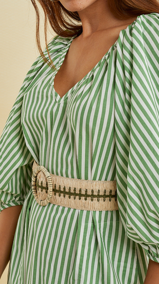 VESTIDO BUFANTE OLÍVIA LISTRADO VERDE S25