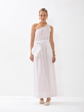 Vestido Ombro Único Branco com faixa