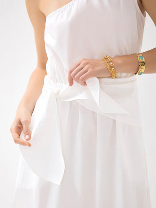 Vestido Ombro Único Branco com faixa