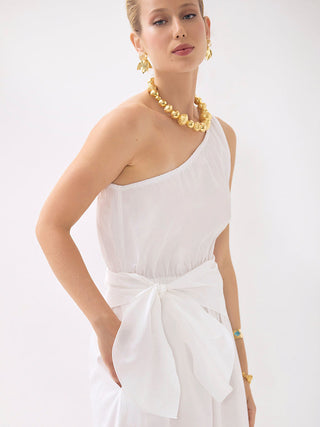 Vestido Ombro Único Branco com faixa