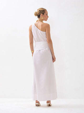 Vestido Ombro Único Branco com faixa