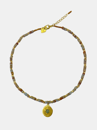 Colar Pedras Mescladas Medalha