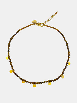 Colar Cristais Marrom Mini Pingentes Medalha