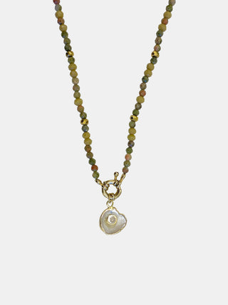 Colar Cristais Pingente Madrepérola