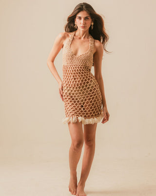 Vestido Mariana Curto Crochê com Escamas