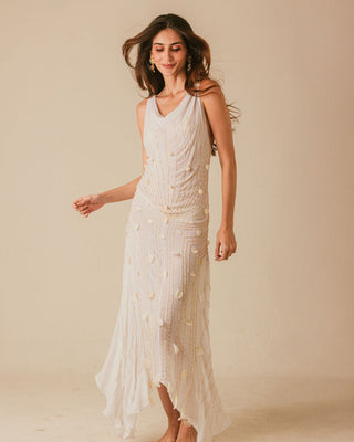 Vestido Carmen Longo Bordado Fluido