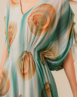 Vestido Rafaella Tule Estampado Laterais Abertas