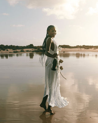 Vestido Carmen Longo Bordado Fluido