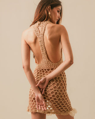 Vestido Mariana Curto Crochê com Escamas