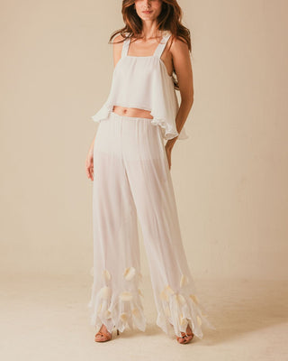 Calça Carmen Branca Fluida Bordado