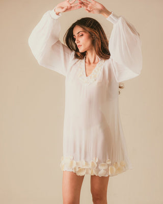 Vestido Margot Curto Mangas Bufantes Bordado