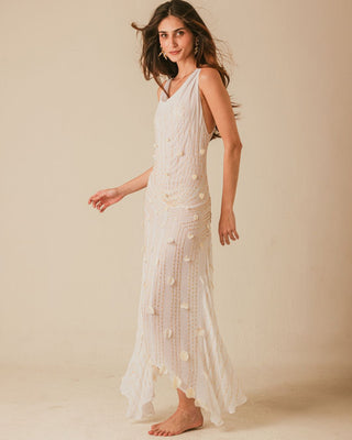 Vestido Carmen Longo Bordado Fluido