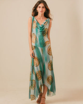 Vestido Carmen Longo Tule Duplo Estampado