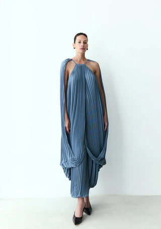 Vestido pleats azul