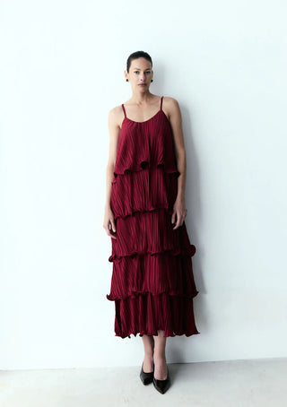 Vestido camadas longuete burgundy