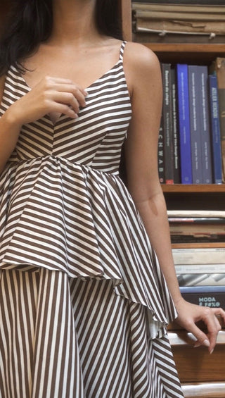 VESTIDO PONTA VERÔNICA LISTRADO MARROM S25