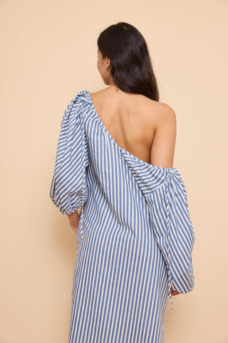 VESTIDO BUFANTE OLÍVIA LISTRADO AZUL JEANS S26