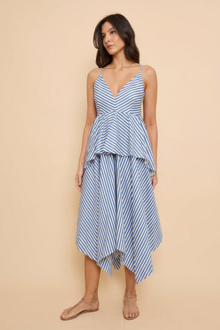 VESTIDO PONTA VERÔNICA LISTRADO AZUL JEANS