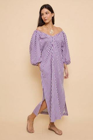 VESTIDO BUFANTE OLÍVIA LISTRADO ROXO NEW