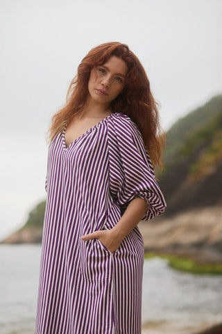 VESTIDO BUFANTE OLÍVIA LISTRADO ROXO NEW