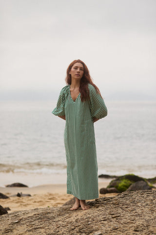 VESTIDO BUFANTE OLÍVIA LISTRADO VERDE NEW