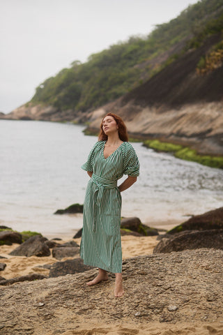 VESTIDO BUFANTE OLÍVIA LISTRADO VERDE NEW